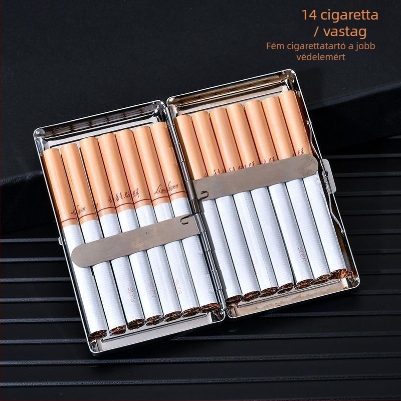 Határokon átnyúló népszerű rozsdamentes acél vas cigarettadoboz vastag, közepes és vékony univerzális kétoldalas bőr nedvességálló és nyomásálló hordozható cigarettadoboz