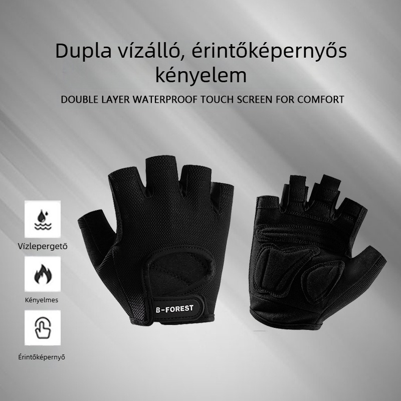 Fél ujjas sportkesztyűk férfiaknak és nőknek nyáron, lélegző, csúszásmentes, bőrkeményedésgátló, kerékpározáshoz és futáshoz, kopásálló, ütéscsillapító fitneszkesztyűk