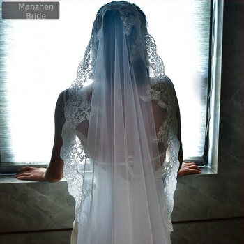 Manzhen fehér menyasszonyi csipke hajfésű nélküli/hajfésűs fátyol esküvői haladó fotóstúdió stílusú fátyol M49