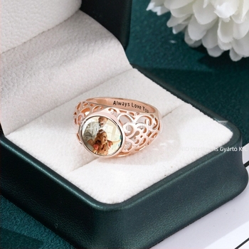 S925 sterling ezüst személyre szabott retró színű fotógyűrű, testreszabott, határokon átnyúló európai és amerikai, népszerű, csúcskategóriás ékszer nőknek