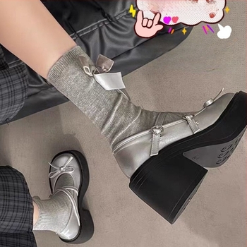 Fekete vastag sarkú, platform Mary Jane női cipők, 2024-es új, főiskolai stílusú, magas sarkú, kis bőr cipők