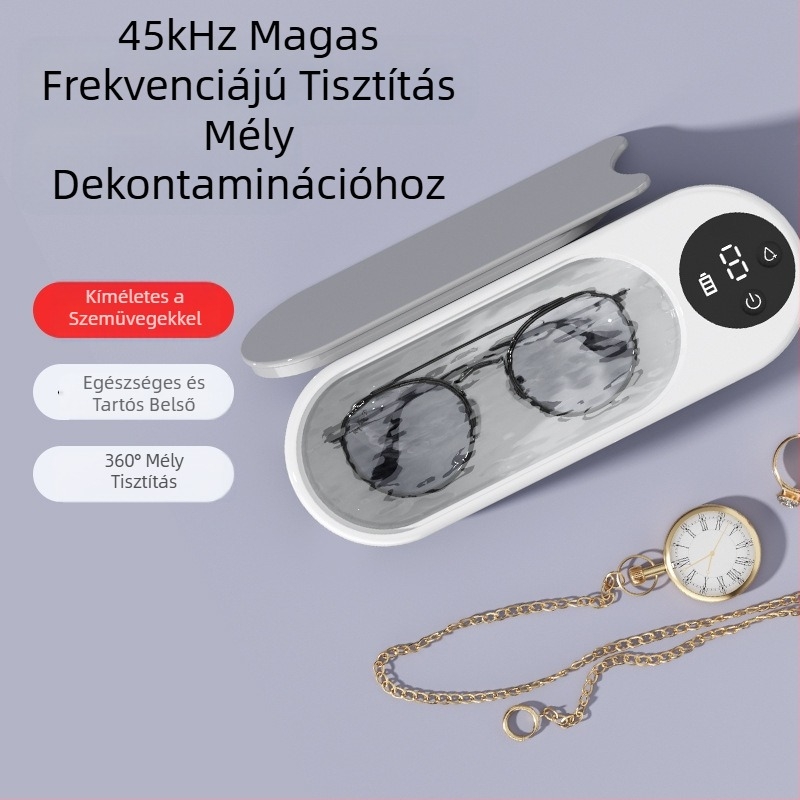 Ultrahangos szemüvegtisztító gép háztartási tisztítódoboz kis órákhoz, ékszerekhez, kontaktlencsékhez, fogszabályozóhoz, automatikus sterilizáló tisztítószerhez