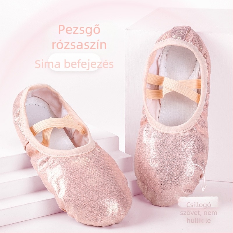 Gyermek tánccipők Lány balett puha talpú gyakorlócipők Gyermek kínai előadáshoz flitteres szivárványos színátmenetes macskakarom cipők
