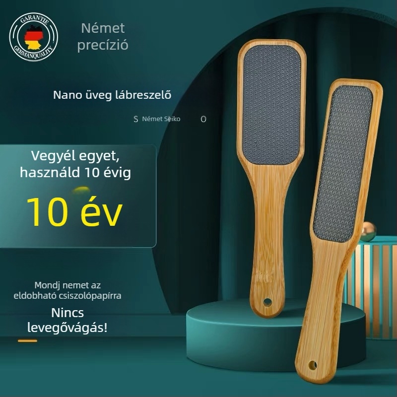 Határokon átnyúló fa nyéllel ellátott nano üvegreszelő lábreszelő az elhalt bőrkeményedések eltávolítására, pedikűr eszköz, körömágybőrreszelő, lábcsiszoló kő