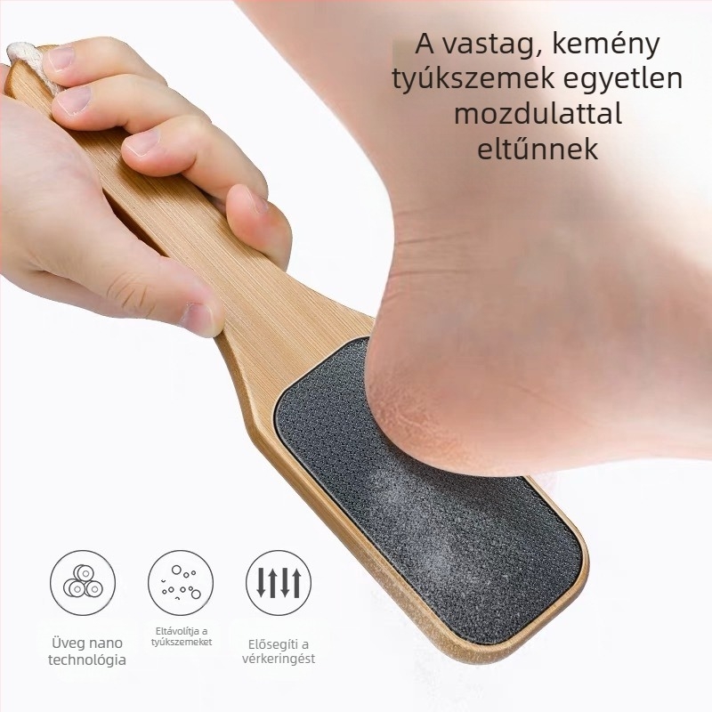 Határokon átnyúló fa nyéllel ellátott nano üvegreszelő lábreszelő az elhalt bőrkeményedések eltávolítására, pedikűr eszköz, körömágybőrreszelő, lábcsiszoló kő