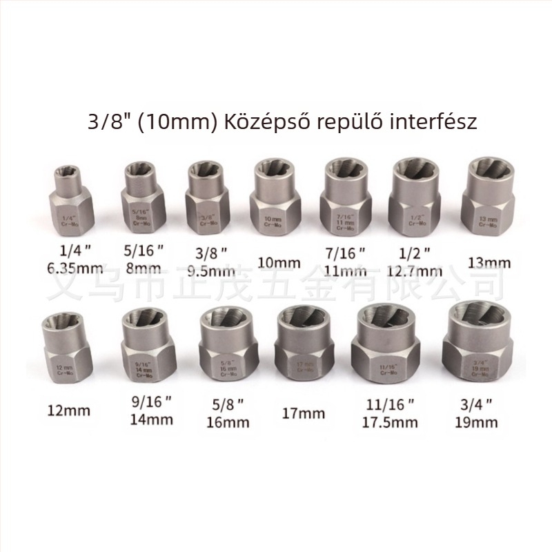 14 darabos anya, magasító ellenfogú hüvely, csúszófogú hüvely, csavar, sérült anya, anyabehúzó