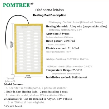 Semleges modellű autósülés-fűtés 12 V-os mini háromsebességes memóriakapcsolóval, 25 W-os ötvözet drót fűtőbetéttel