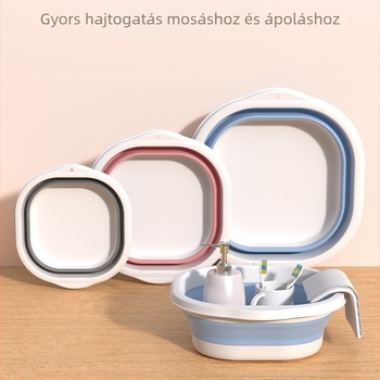 Hordozható szilikon összecsukható mosdó, nagy, vastagított zöldségmosó, diákkollégiumi műanyag lábmosó, arcmosó, többcélú mosdó