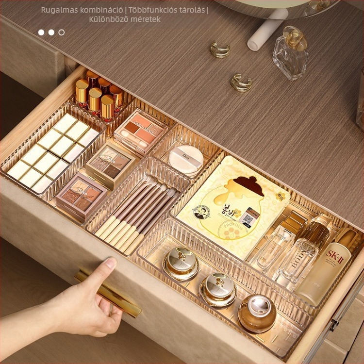 Kozmetikai kis doboz, rekeszes fésülködőasztal, bőrápoló, szemhéjfesték-tányér, irattartó doboz, beépített rúzsfiók, tárolódoboz