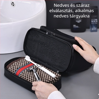 Határokon átnyúló új, többfunkciós, nagy kapacitású, kétrétegű, függő PU férfi mosdótáska, hordozható kozmetikai tárolótáska