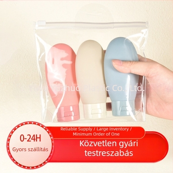 Utazó palackozó, fordított üveg, színes, fúvott üres üveg, puha műanyag, 60 ml-es emulziós utazó palackozó