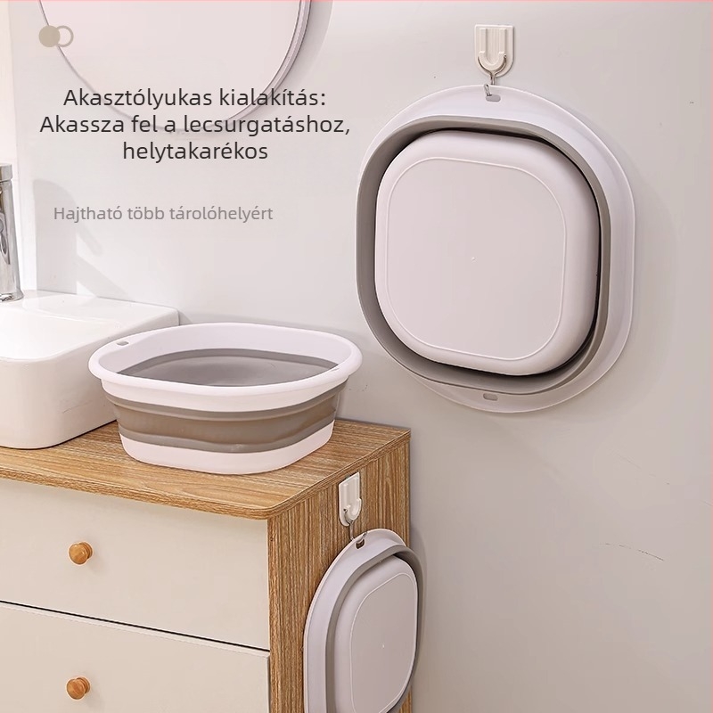 Összecsukható, négyzet alakú mosdó, hordozható, utazó, műanyag, összecsukható mosdó, diákkollégium, helytakarékos, vastagított lábmosó