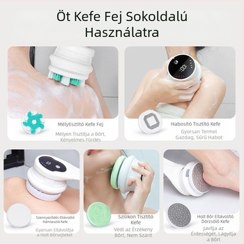 Határokon átnyúló elektromos fürdő- és zuhanykefe, vízálló, hosszú nyelű, sarokdörzsölő iszapfürdőkefe, öt az egyben elektromos forgó fürdőkefe