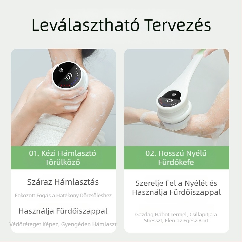 Határokon átnyúló elektromos fürdő- és zuhanykefe, vízálló, hosszú nyelű, sarokdörzsölő iszapfürdőkefe, öt az egyben elektromos forgó fürdőkefe