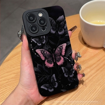 Édes és vagány pillangós fekete telefontok Apple 15Pro új modell 16 iPhone 14 személyre szabott 13/11 egyszerű 17 készülékekhez