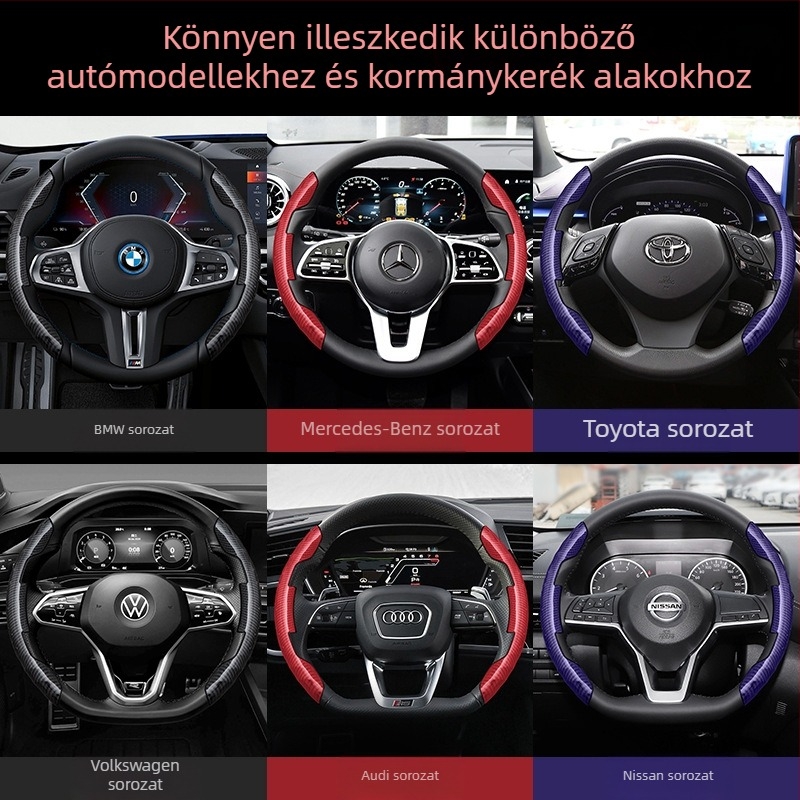 Autó kormánykerék dekoratív védőburkolat szénszálas mintázatú markolatburkolat autó sportkormány