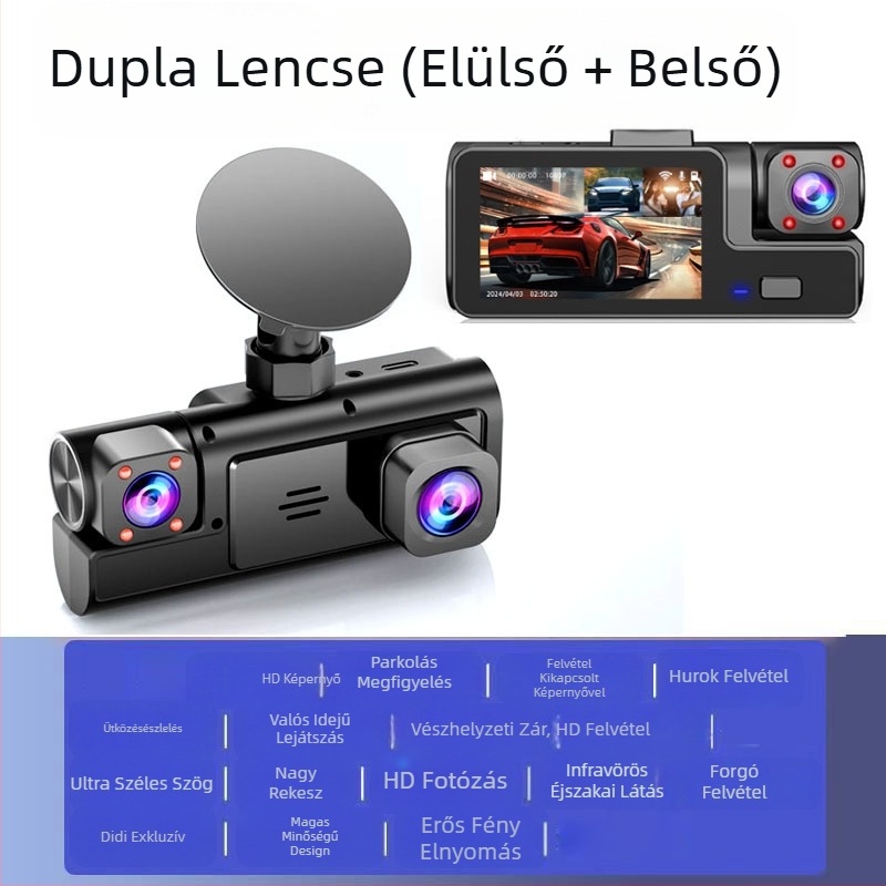 Háromutas kamerás vezetésrögzítő 1080P háromlencsés tolatóképpel, autós felvevő, mobiltelefon-összeköttetés gyár