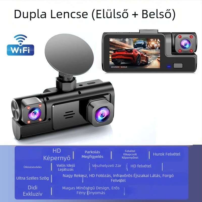 Háromutas kamerás vezetésrögzítő 1080P háromlencsés tolatóképpel, autós felvevő, mobiltelefon-összeköttetés gyár