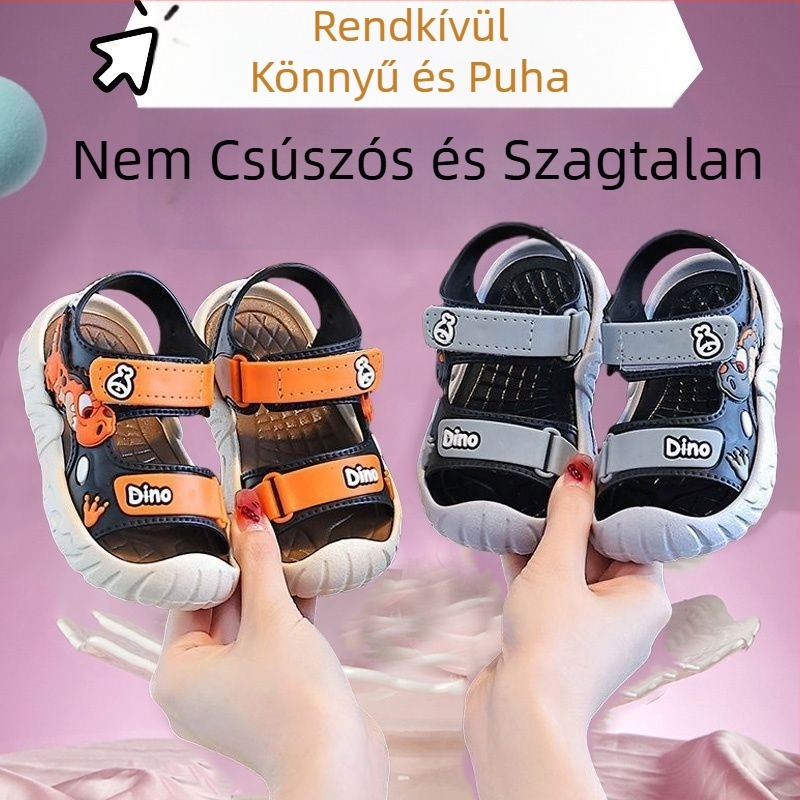 Új gyerek szandálok fiúknak 2025 nyári új kis középiskolás diákoknak puha talpú csúszásgátló strandcipők divatos gyerekeknek