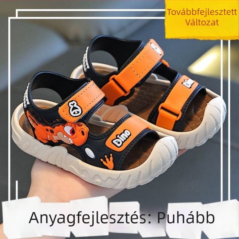 Új gyerek szandálok fiúknak 2025 nyári új kis középiskolás diákoknak puha talpú csúszásgátló strandcipők divatos gyerekeknek