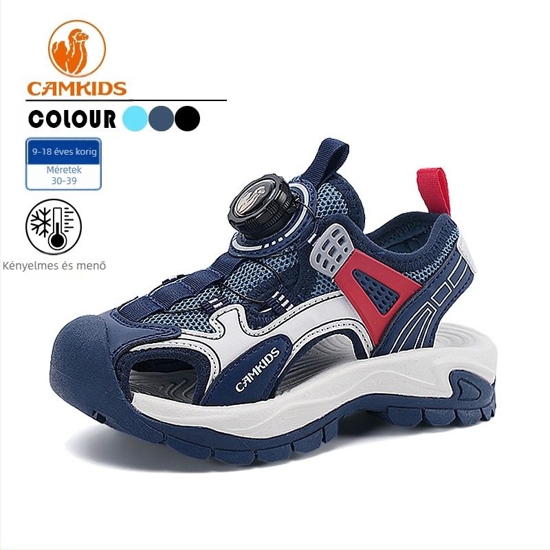 Camkids nyári új gyerek lábujjvédős szandál lélegző csúszásgátló puha talpú fiúknak kültéri kopásálló strandcipők