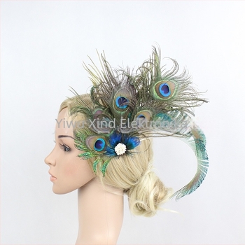 Európai és amerikai menyasszonyi pávatollas fejdíszek parti báli eltúlzott hajtűs hajkiegészítők butik cilinderkalap