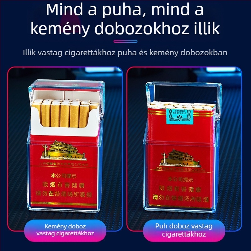 HB209B átlátszó, színátmenetes cigarettatartó 20 ABS műanyag nyomásálló, nedvességálló, felhajtható, vékony, hordozható cigarettatartó