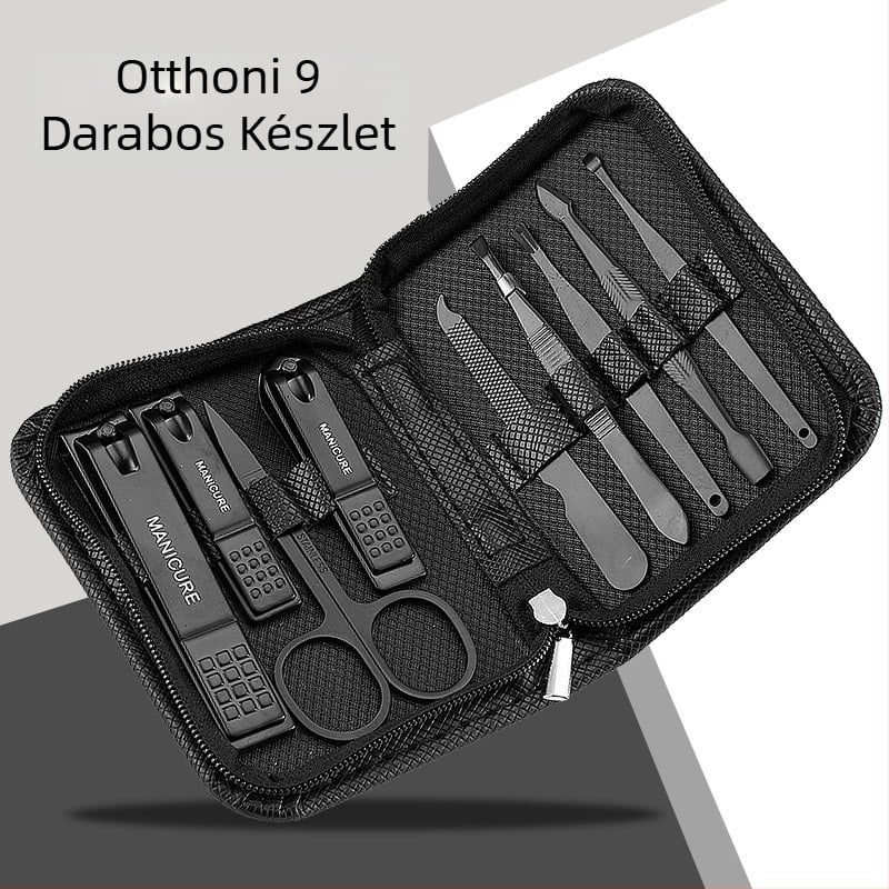 Cipzáras zacskós körömvágó olló készlet 9 darabos fekete körömvágó szépségápolási eszközök ajándékkészlet nagykereskedelemben