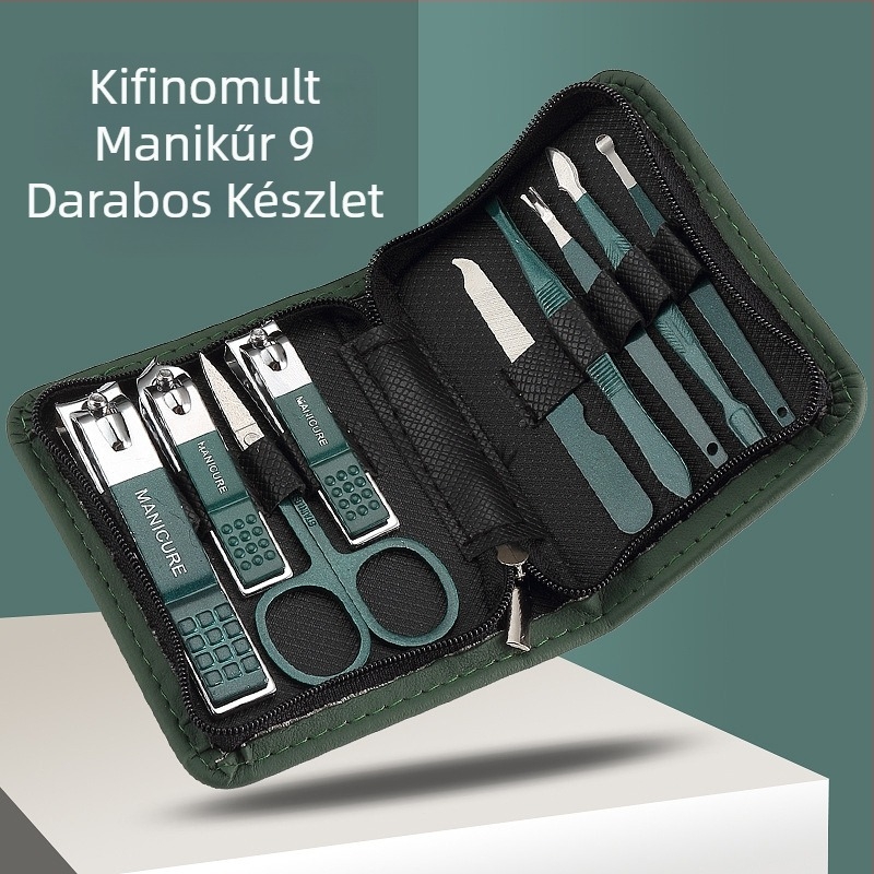 Cipzáras zacskós körömvágó olló készlet 9 darabos fekete körömvágó szépségápolási eszközök ajándékkészlet nagykereskedelemben
