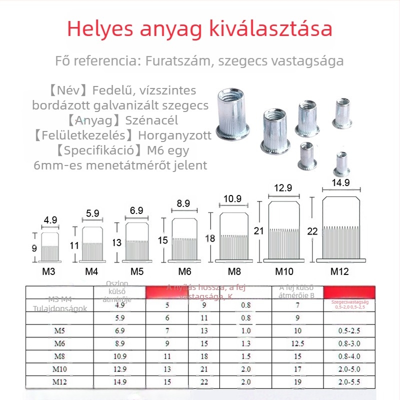 M3-M12 menetes anya szegecselőgép szegecs szerelvények 300 darabos kézi szegecselőgép/szegecselő pisztoly anya szerszám
