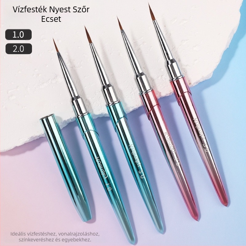 Új színátmenetes nercszőr körömtoll horogvonallal, elkenődés festett fém akvarell toll körömbolt akvarell speciális eszköz