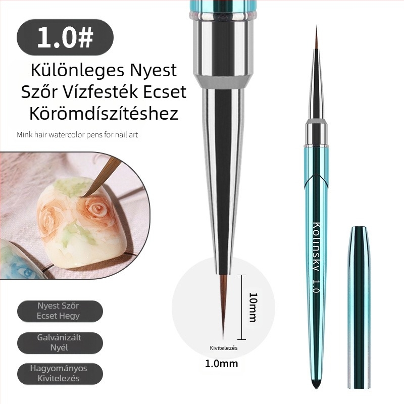 Új színátmenetes nercszőr körömtoll horogvonallal, elkenődés festett fém akvarell toll körömbolt akvarell speciális eszköz