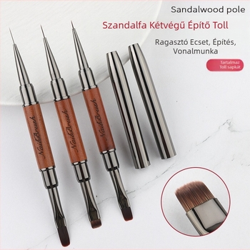 Szantálfa készlet fedéllel, kétvégű, húzózsinóros fototerápiás kerek fejű festett színátmenetes négyzet és kerek manikűr ecset körömszalonokhoz