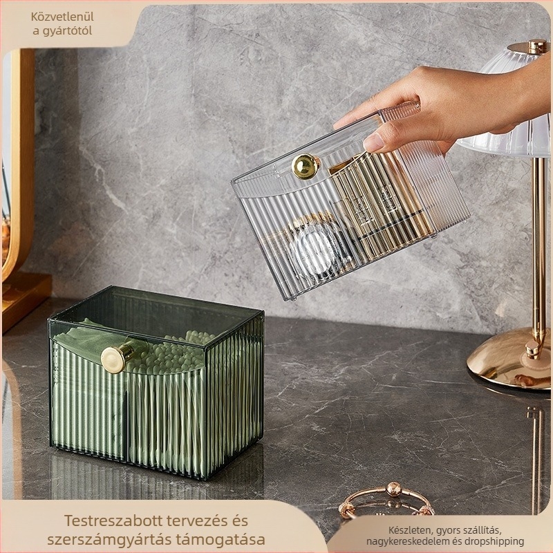 Kozmetikai tárolódoboz vattapamacs kozmetikai vatta smink tojás kozmetikai ecset asztali tároló fedeles rekesszel átlátszó befejező doboz