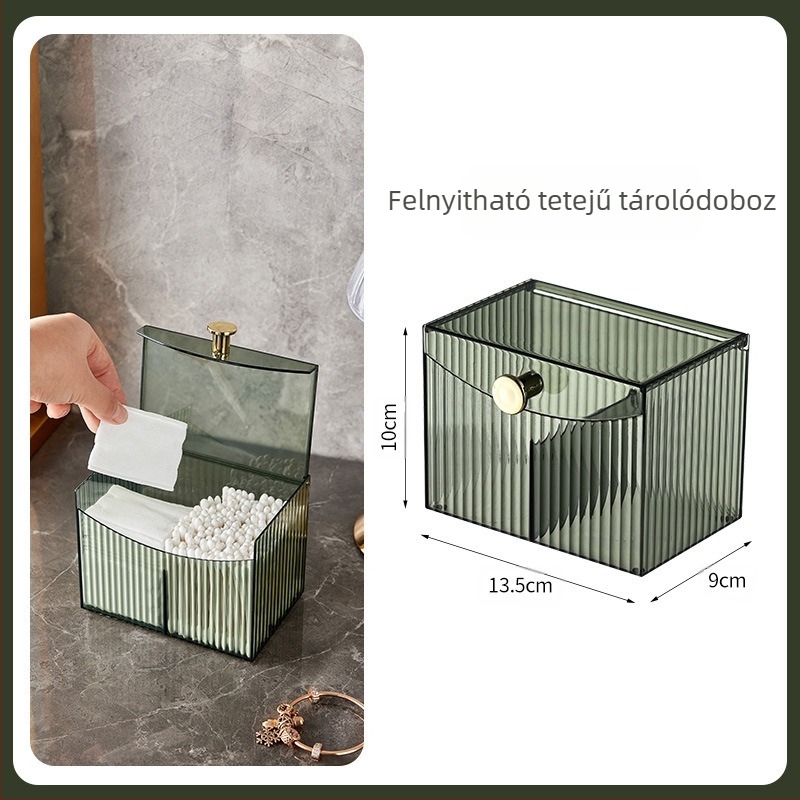Kozmetikai tárolódoboz vattapamacs kozmetikai vatta smink tojás kozmetikai ecset asztali tároló fedeles rekesszel átlátszó befejező doboz