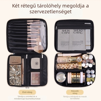 Határokon átnyúló, kétrétegű, négyreszelős, PU nagyméretű kozmetikai táska, női hordozható, kiváló minőségű, nagy kapacitású kozmetikai tárolótáska