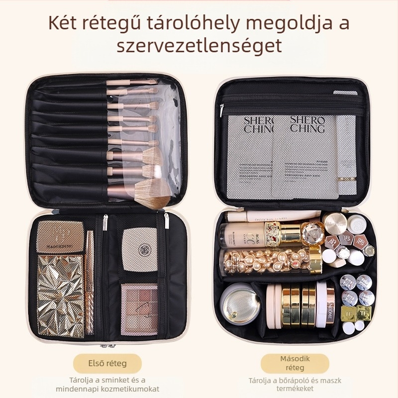 Határokon átnyúló, kétrétegű, négyreszelős, PU nagyméretű kozmetikai táska, női hordozható, kiváló minőségű, nagy kapacitású kozmetikai tárolótáska