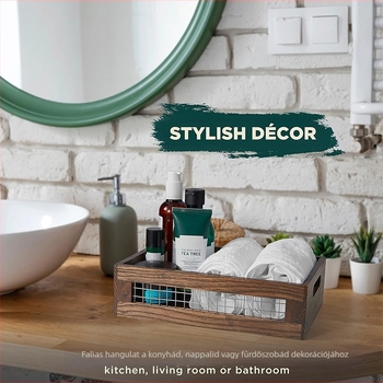 Nappali tárolókosár, vashálós, üreges fa tárolódoboz, háztartási varródoboz, konyhai fűszeres zöldséges doboz