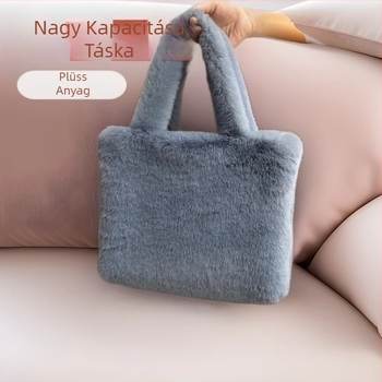 Határokon átnyúló nagykereskedelmi nagy kapacitású plüss táska nőknek ősszel és télen, szőrös, hordozható vállra akasztható, szőrös, egyszerű és sokoldalú