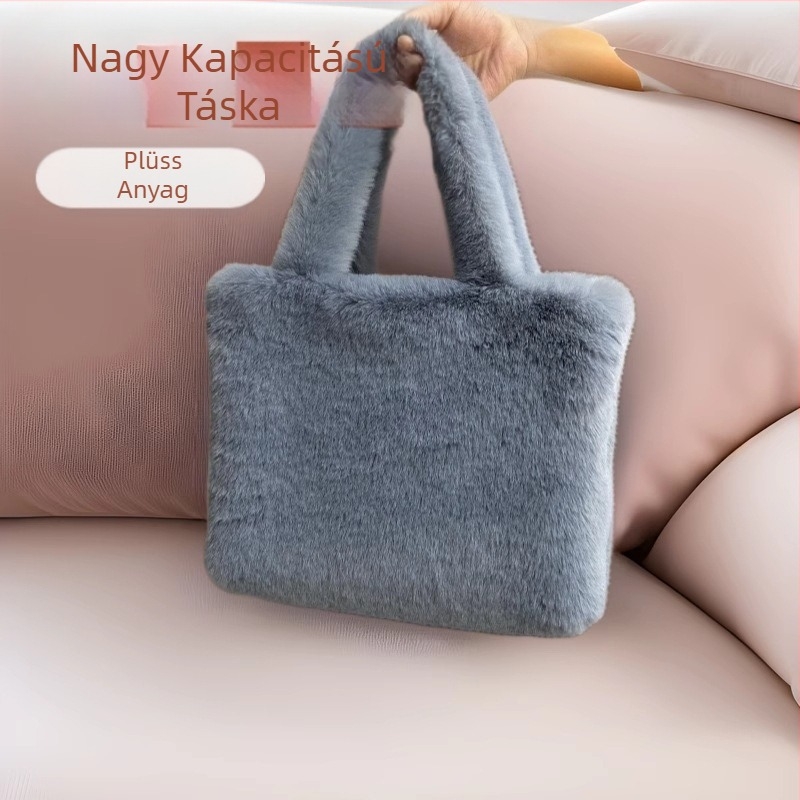 Határokon átnyúló nagykereskedelmi nagy kapacitású plüss táska nőknek ősszel és télen, szőrös, hordozható vállra akasztható, szőrös, egyszerű és sokoldalú