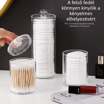 Kétrétegű, kerek, átlátszó vattapamacs-tároló doboz otthoni asztali sminkhez, vattapamacs-tároló doboz, nagy kapacitású, kreatív, egyszerű instrukcók