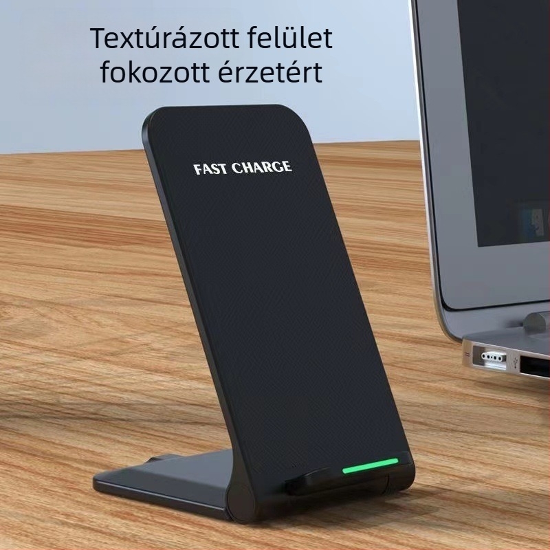 Mobiltelefon okos vezeték nélküli töltő dupla tekercses 15W-os függőleges hordozható összecsukható gyorstöltő asztali állvány