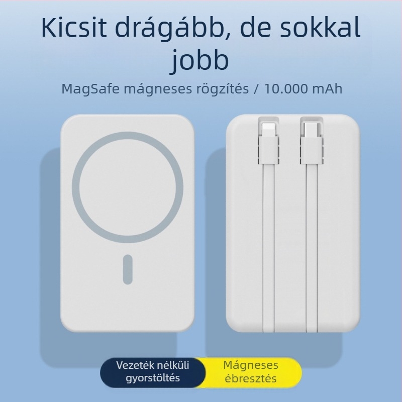 Határokon átnyúló nagykereskedelmi mágneses vezeték nélküli Magsafe külső akkumulátor beépített kábellel, ultravékony, gyorsan töltő, hordozható külső akkumulátor testreszabása