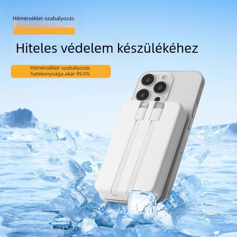 Határokon átnyúló nagykereskedelmi mágneses vezeték nélküli Magsafe külső akkumulátor beépített kábellel, ultravékony, gyorsan töltő, hordozható külső akkumulátor testreszabása