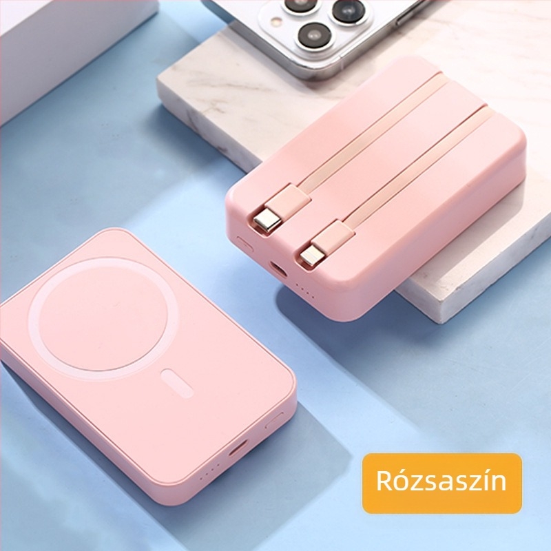 Határokon átnyúló nagykereskedelmi mágneses vezeték nélküli Magsafe külső akkumulátor beépített kábellel, ultravékony, gyorsan töltő, hordozható külső akkumulátor testreszabása