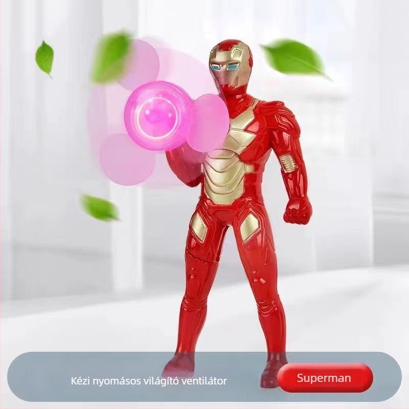 Mini Ultraman világító ventilátor, kézzel tekerhető elektromos ventilátor, kis kézi, kézzel préselt Superman kényelmes kézi ventilátor
