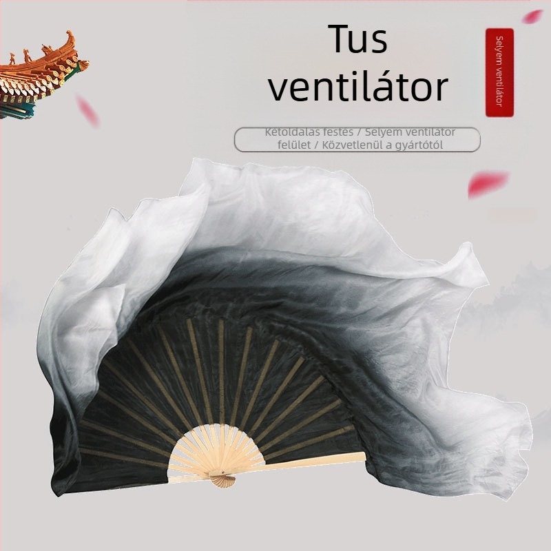 Klasszikus tánc legyező tánc legyező tánc legyező női fekete hosszú, vastag, kétoldalas ragasztós Zhou Yangko Dance Square Dance Ink legyező