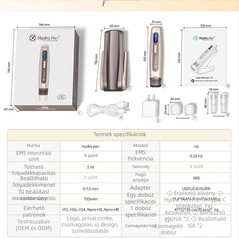 Határokon átnyúló új Hydra pen H5 elektromos nano mikrotűs vezetőeszköz MTS mikroáramos EMS szépségvezető eszköz