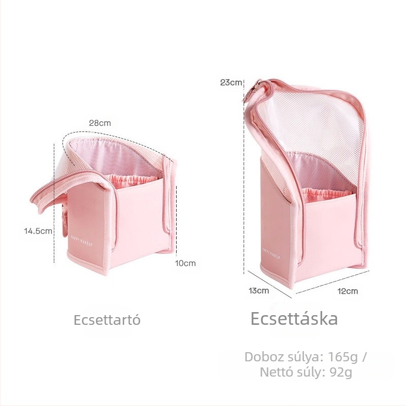 HappyMakeup függőleges kozmetikai táska, hordozható PVC, nagy kapacitású, átlátszó, függőleges kozmetikai ecsettároló táska