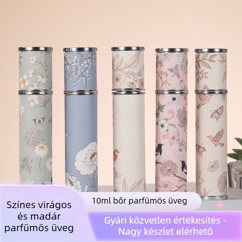 Spot 10ml báránybőr rím színes virág és madár bőr üveg parfümös üveg nyomtatás elegáns hordozható utazó spray palack